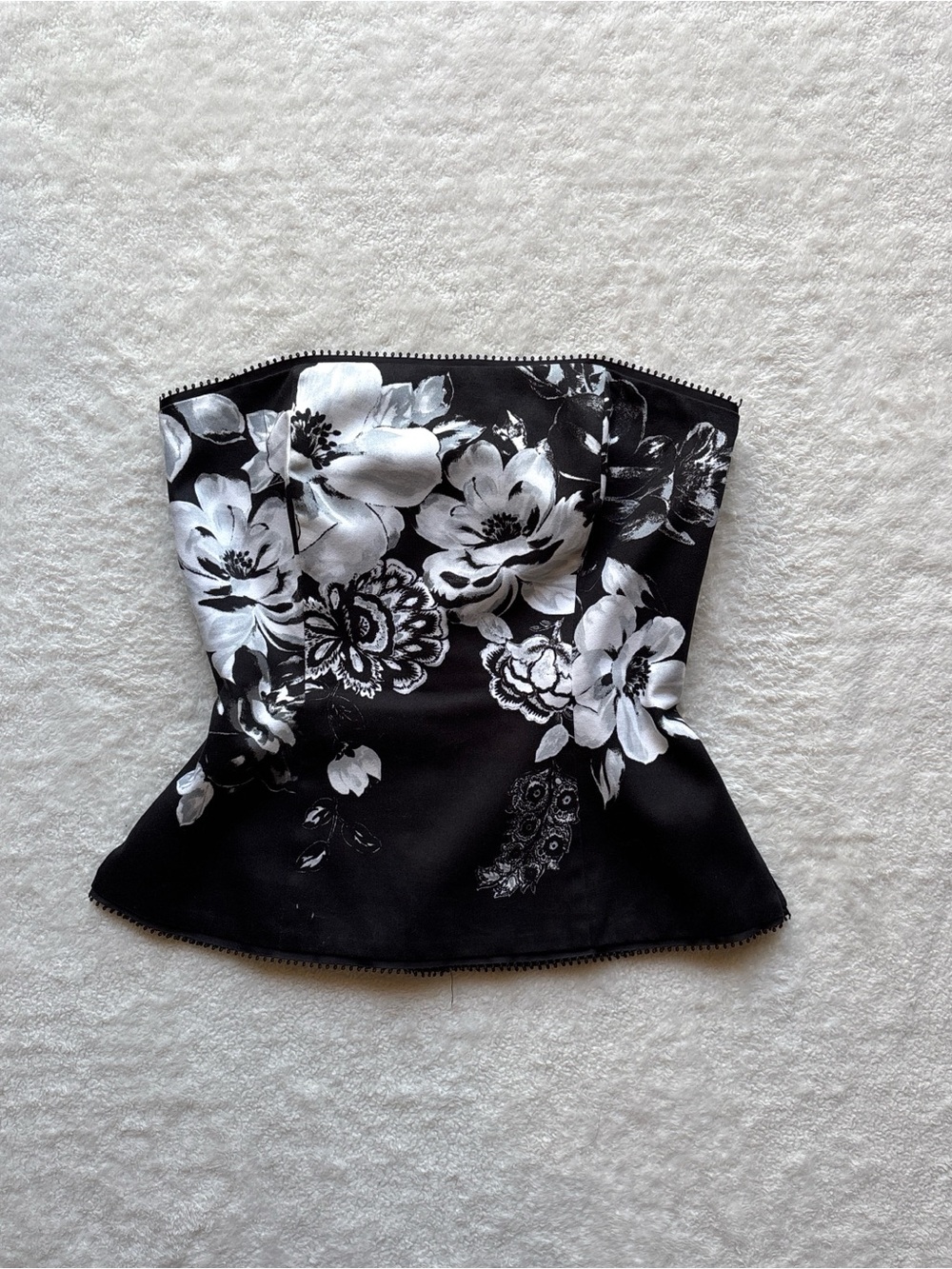Black & White Floral Strapless Bustier Top